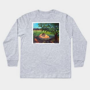 Racoon fishing Kids Long Sleeve T-Shirt